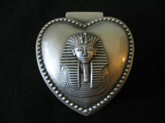 Eygptian Heart Shaped Pewter King Tut Trinket box,lined